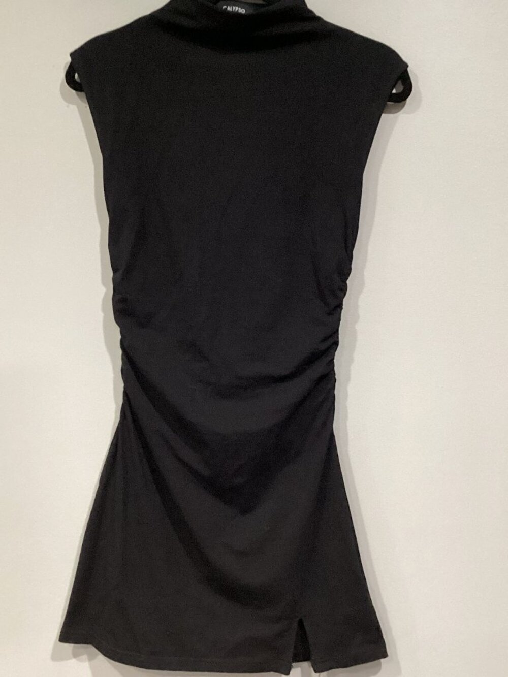 Calypso Black Mockneck Capped Sleeve Bodycon Mini Dress – XS